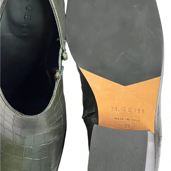 M Gemi Green Leather Ankle Booties Block Heel Size 39 - Picture 3 of 3